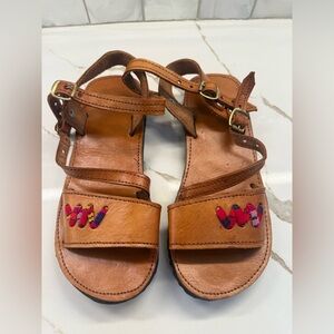 Embroidered‎ Tan Leather Sandals